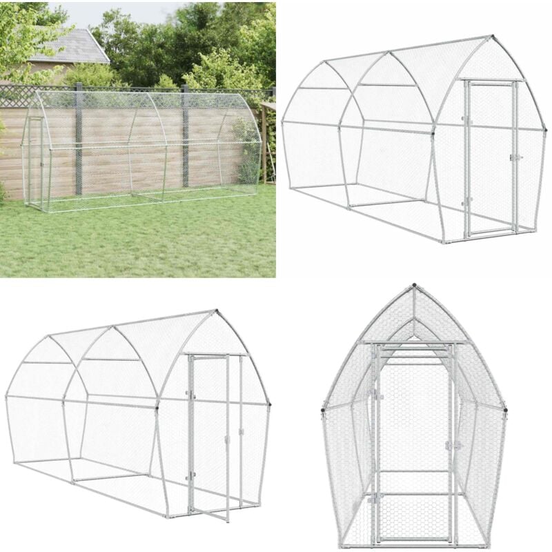 Hühnerkäfig Silbern 400x105x182 cm Verzinkter Stahl - Huhnerhaus - Hühnergehege - Hühnerstall - Vogelvoliere - Gartenvoliere - Home & Living