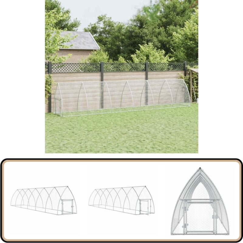 Hühnerkäfig Silbern 600x105x120 cm Verzinkter Stahl - Huhnendraht - Hühnerhaus - Hühnergehege - Freilandhaltung - Vogelvoliere