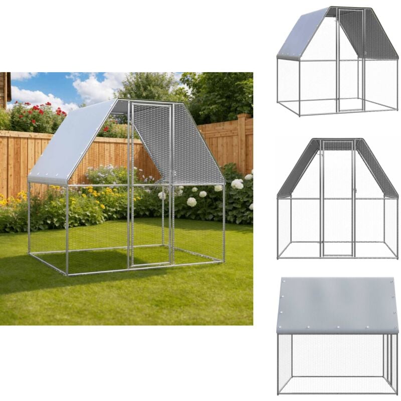 Hühnerkäfig Silbern und Grau 2x2x2 m Verzinkter Stahl - Huhnerhaus - Hühnergehege - Gartenvoliere - Vogelvoliere - Kleintierstellplatz