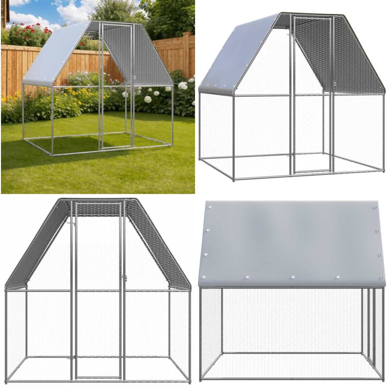 Hühnerkäfig Silbern und Grau 2x2x2 m Verzinkter Stahl - Huhnerhaus - Hühnergehege - Gartenvoliere - Vogelvoliere - Kleintierstellplatz - Home & Living