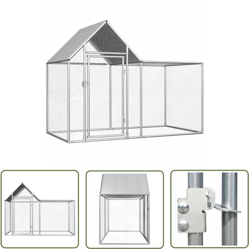 The Living Store Hühnerstall 2x1x1,5 m Verzinkter Stahl - Huhnerstall - Hühnerauslauf - Vogelvoliere - Gartenzubehör - Tierheim