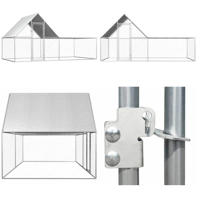 Hühnerstall 4x2x2 m Verzinkter Stahl - Huhnerstall - Hühnerauslauf - Vogelvoliere - Stall Für Vögel - Gartenzubehör - Home & Living
