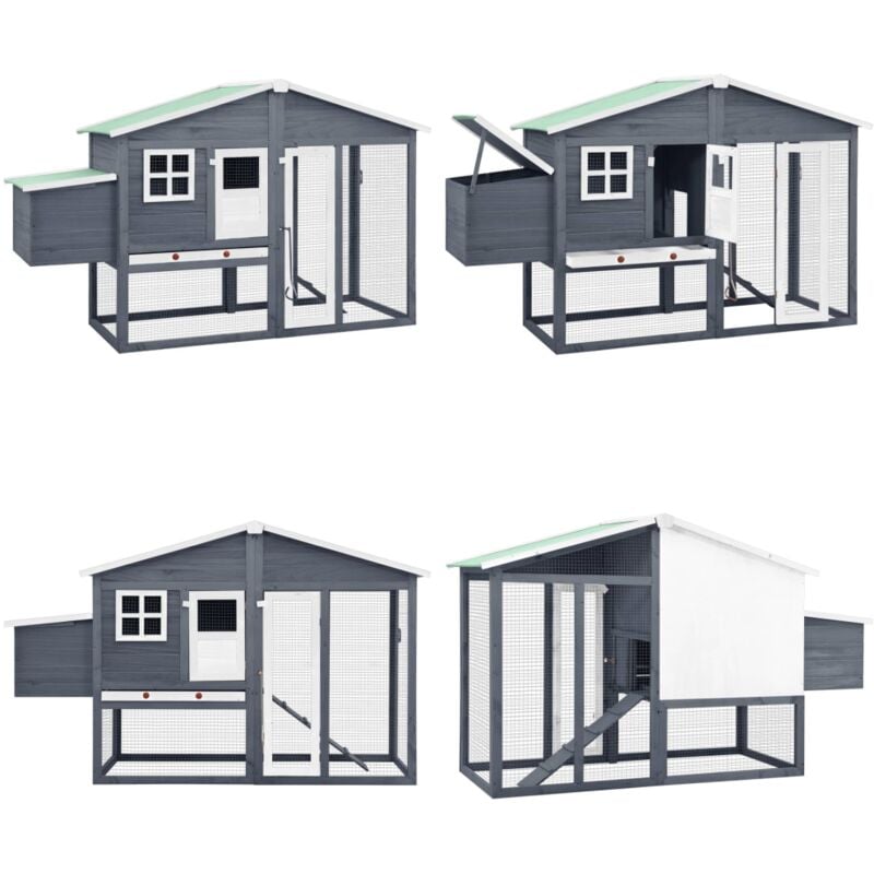Hühnerstall mit Legenest Grau und Weiß Tanne Massivholz - Holz Tierheim - Hühnerstall - Hühnerhaus - Vogelvoliere - Auslauf - Home & Living