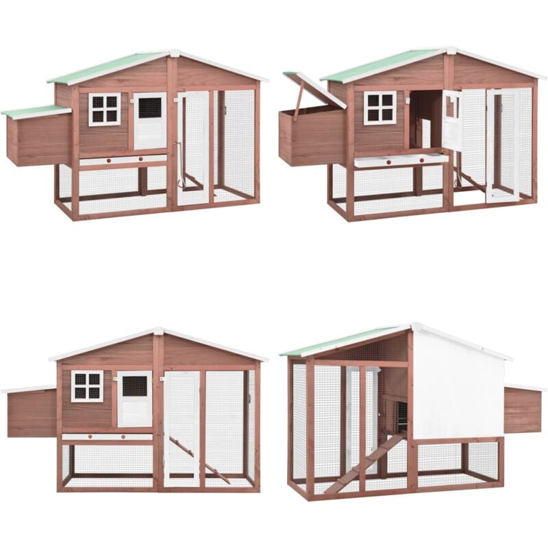 Hühnerstall mit Legenest Mokkabraun und Weiß Tanne Massivholz - Holz Tierheim - Hühnerstall - Hühnerauslauf - Vogelvoliere - Gartenzubehör - Home &