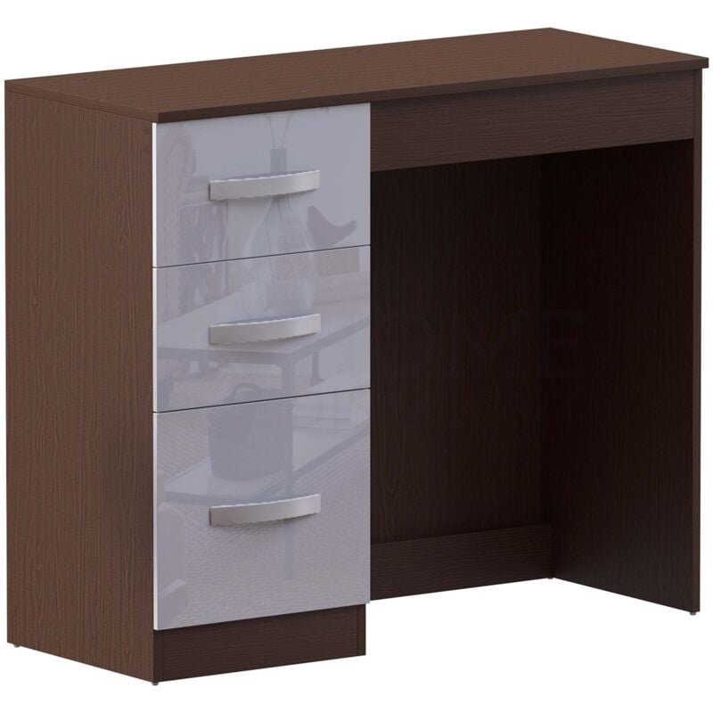 Home Discount - Hulio Schminktisch 3 Schubladen Hochglanz Makeup Schminktisch Aufbewahrungstisch, Walnuss-&-Weiß