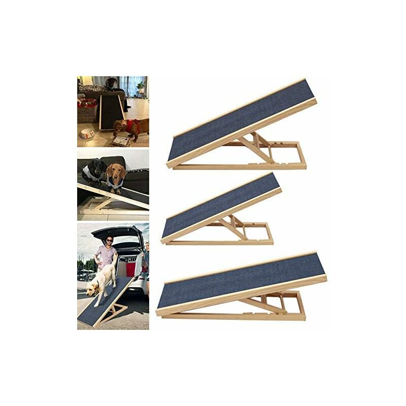 Dayplus - Hund Rampe Haustier Welpe Rampe Rutschfeste Teppich Treppe-Massive Holz Rampe Hund Rampe 4 Einstellbare Höhe