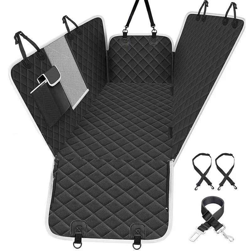 Hunde-Autositzbezug, wasserdichte, reißfeste Hunde-Autoabdeckung mit Sichtfenster, mit 2 Seitentaschenabdeckungen und 2 Hunde-Sicherheitsgurten (146