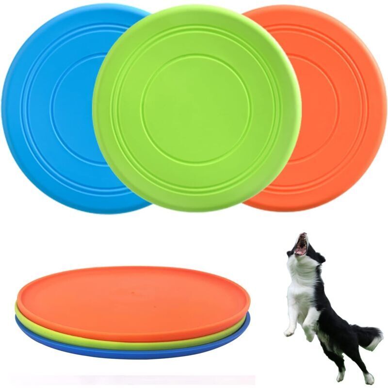 Hunde-Fliegenscheibe, 3er-Set Hunde-Fliegenspielzeuge, interaktive Fliegenscheibe aus weichem und leichtem Gummi, geeignet für kleine und große Hunde