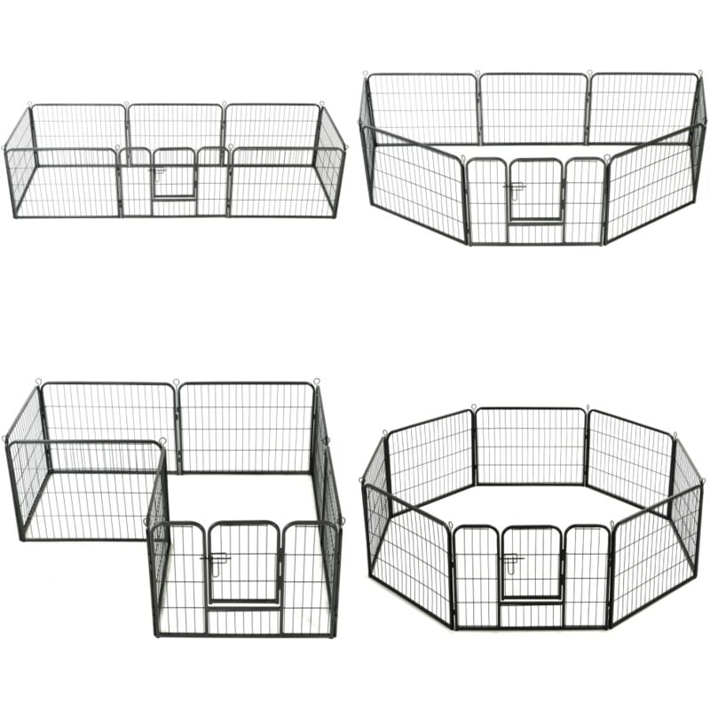 Hunde-Laufgitter 8 Paneele Stahl 60 x 80 cm Schwarz - Hundegitter - Hundezaun - Auslauf - Trainingshilfe - Hundehütte - Home & Living