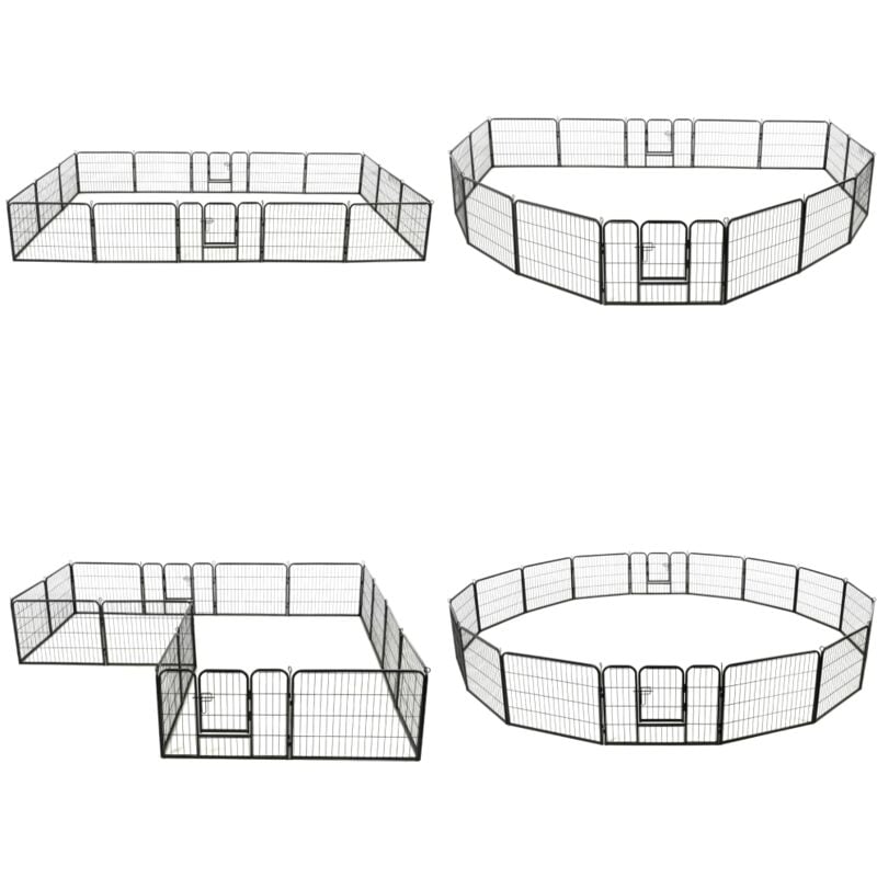 Vidaxl - Hunde-Laufstall 16 Paneele Stahl 60x80 cm Schwarz - Hundezwinger - Hundespielplatz - Hundehütte - Outdoorhundezwinger - Indoorhundezwinger