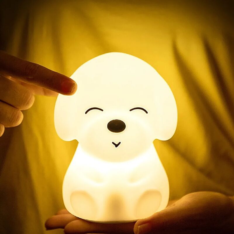 Hunde-Nachtlicht für Kinder, Kawaii-Welpen-Nachttischlampe für Kinder, Silikon-Nachtlicht für Kinder, USB-LED-Lampe, batteriebetriebene