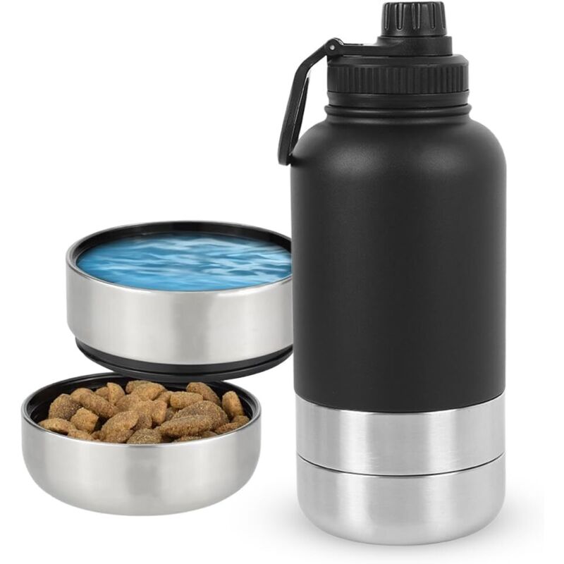 Hunde-Trinkflasche – Für unterwegs – 950 ml – Hundezubehör – Mit Napf und Wassernapf – Edelstahl – 4-in-1 – Isoliert – BPA-frei