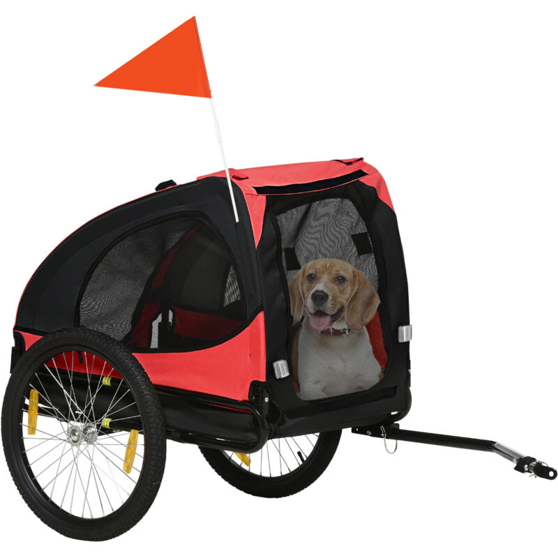 Hundeanhänger, klappbarer Fahrradanhänger für Hunde, wasserbeständig, Oxfordstoff, Metall, 140 x 71 x 83 cm, Rot