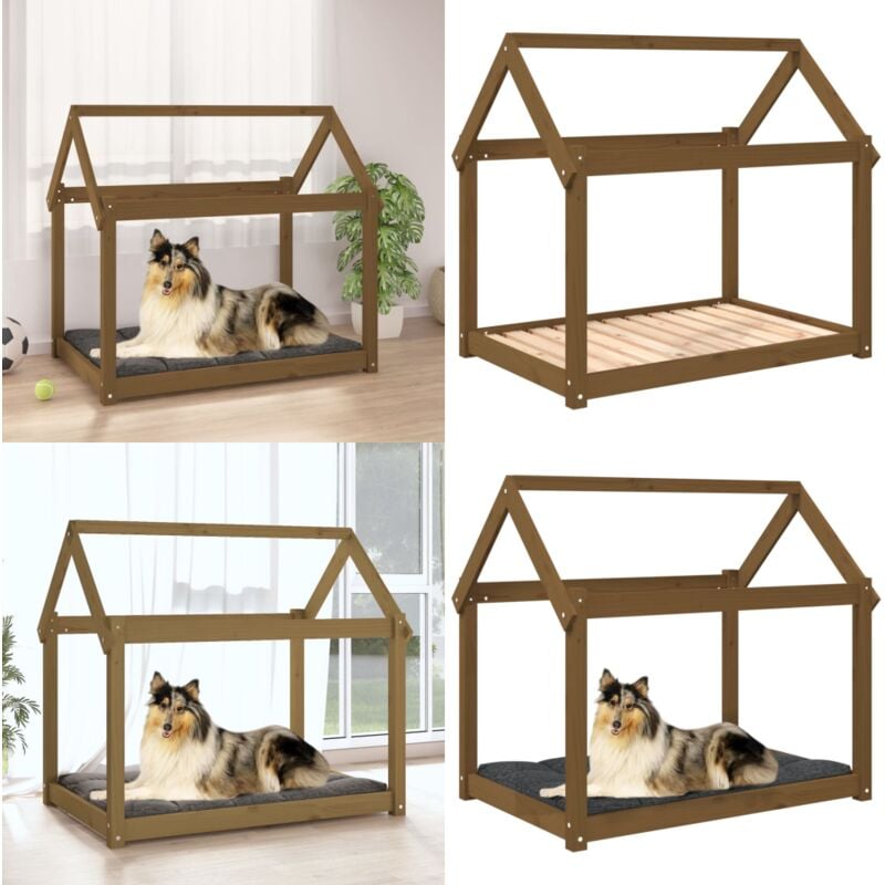 Hundebett Honigbraun 101x70x90 cm Massivholz Kiefer - Hunde Bett - Hundehaus - Holz Tierbett - Kiefernholz Bett - Hundeplatz - Home & Living