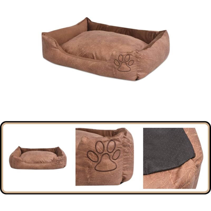Hundebett mit Kissen PU Kunstleder Größe M Beige - Hunde Bett - PU Leder - Hundebett Beige - Hundeplatz - Wasserabweisendes Hundebett