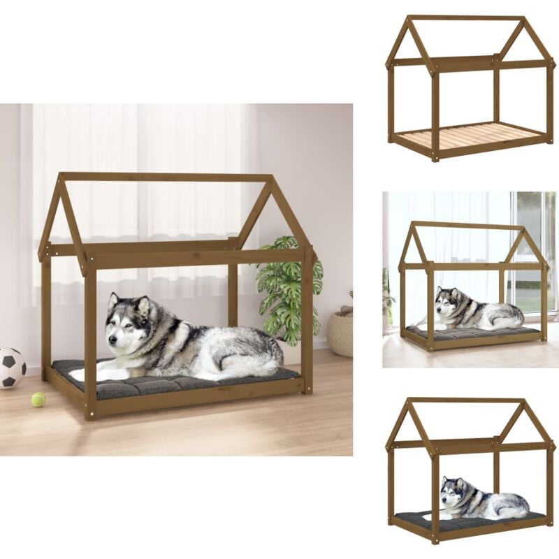 Hundebett Honigbraun 111x80x100 cm Massivholz Kiefer - Hunde Bett - Hundehaus - Holz Tierbetten - Kiefernholz Bett - Hundebette Massiv