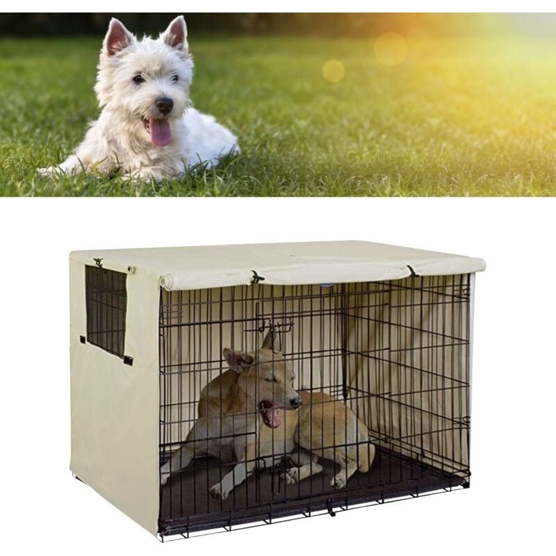 Hundebox-Abdeckung – Wasserdichte und UV-beständige Abdeckung für Transportboxen – 63,5 x 50,8 x 48 cm, Beige, 210D Oxford-Gewebe