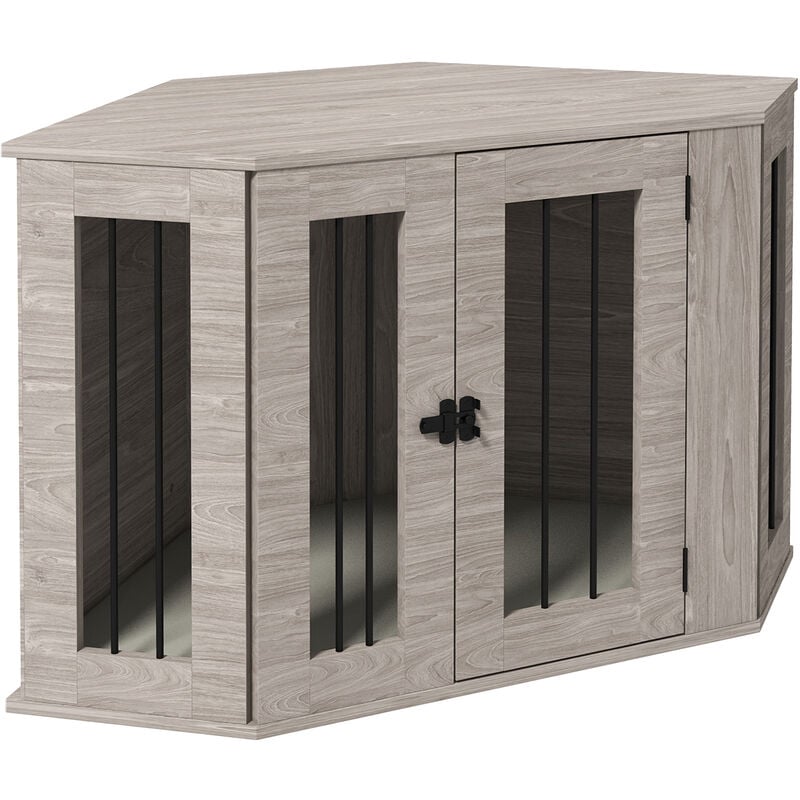 Hundekäfig, Eckige Hundehütte Hundebox mit Kissen, Hundehaus mit Türriegel, Haustierkäfig für mittelgroße Hunde, Walnuss, 104 x 55 x 63 cm - Pawhut