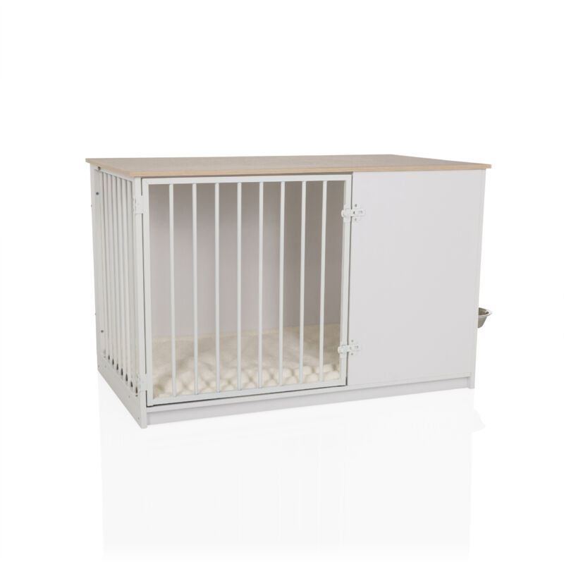 Hundebox / Hundekäfig PAWHOME XL 102x60x65,5 cm weiß/eiche hjh LIVING