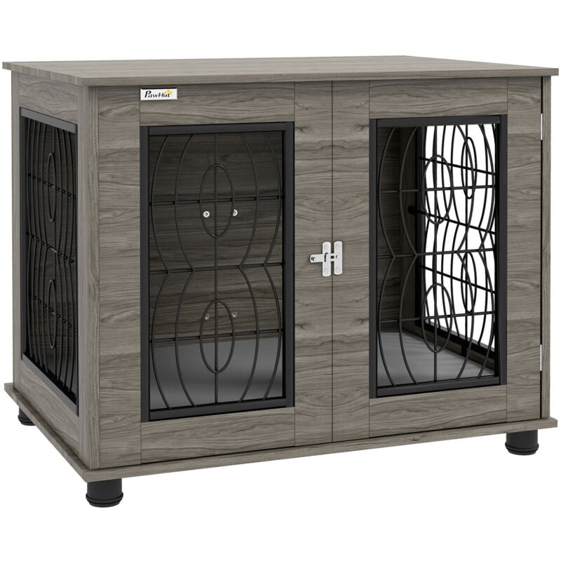 Hundekäfig Möbel mit abschließbar Tür Kissen, Metall Hundebox für Zuhause Indoor Hundehütte für mittelgroße Hunde bis zu 20 kg Beistelltisch