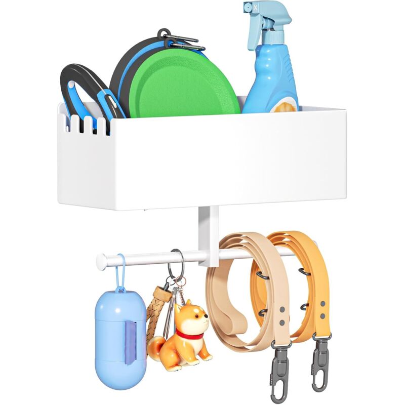 Hundegarderobe mit ablage, Hundeleinen Halterung Wand, Hunde Garderobe für Hundezubehör Hundeleine, Hundespielzeug & Halsband Aufbewahrung, Metall