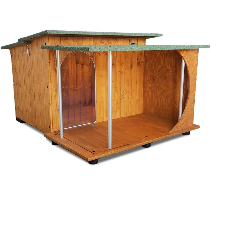 Original Legno Italia - Hundehütte Hundehaus Hundehöhle Hundebox Aus Holz Mod. Italy mit Veranda Dach made in italy b - Pudel mit 'thermovorhang'