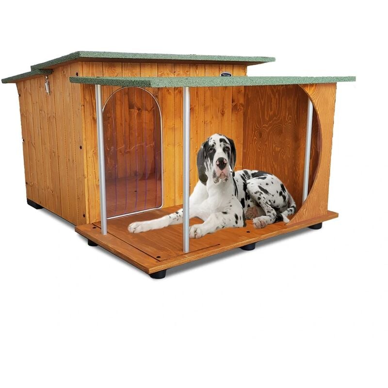 Original Legno Italia - Hundehütte Hundehaus Hundehöhle Hundebox Aus Holz Mod. Italy mit Veranda Dach made in italy e - Deutsche Dogge mit