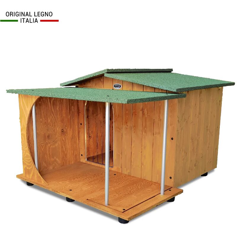 Original Legno Italia - Hundehütte Hundehaus Hundehöhle Hundebox Aus Holz Mod. Oasi mit Veranda Dach made in italy b - Pudel mit 'thermovorhang'