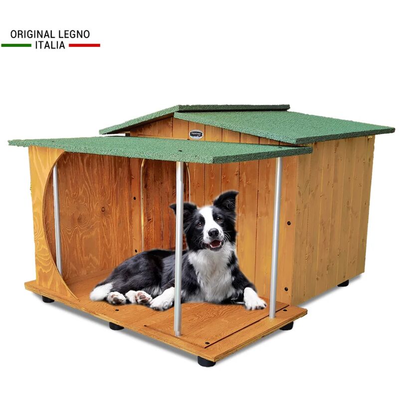 Original Legno Italia - Hundehütte Hundehaus Hundehöhle Hundebox Aus Holz Mod. Oasi mit Veranda Dach made in italy c - Setter mit 'thermovorhang'