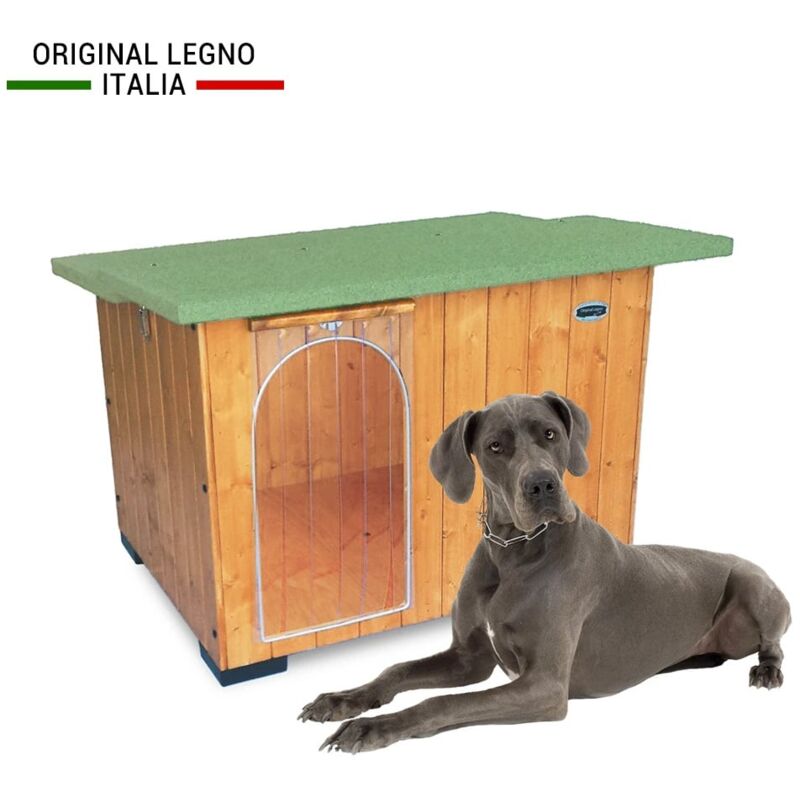 Original Legno Italia - Hundehütte Hundehaus Hundehöhle Hundebox Aus Holz Massiv Wetterfest Echtholz made in italy Mod. Italy e - Deutsche Dogge mit