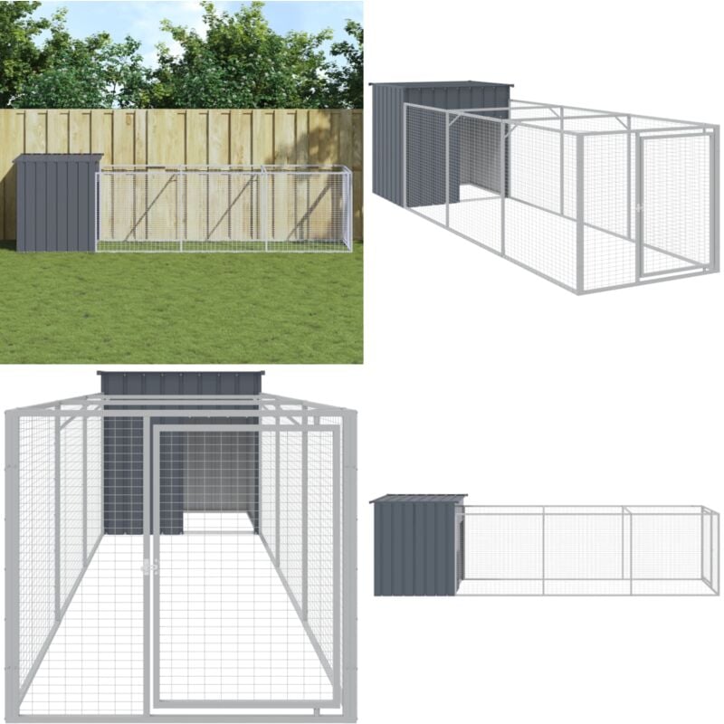 Vidaxl - Hundehütte mit Auslauf Anthrazit 110x405x110cm Verzinkter Stahl - Hundehütte - Hundehütten - Home & Living - Anthrazit