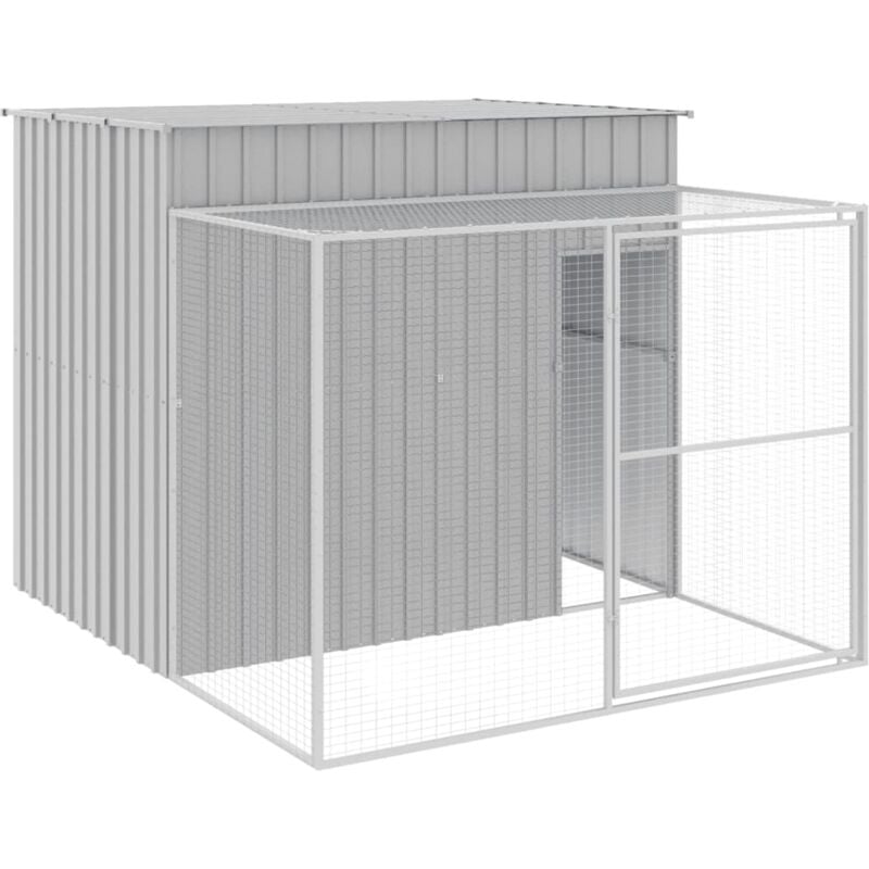 Vidaxl - Hundehütte mit Auslauf Hellgrau 214x253x181 cm Verzinkter Stahl
