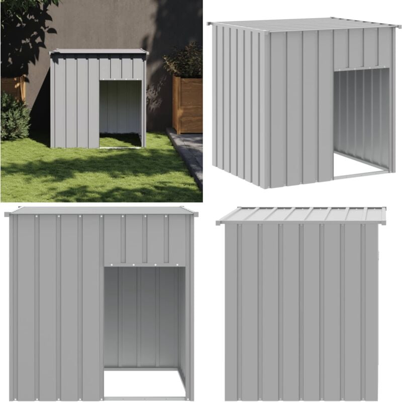 Hundehütte mit Dach Hellgrau 110x103x109 cm Verzinkter Stahl - Hundehütte - Hundehütten - Home & Living - Grau