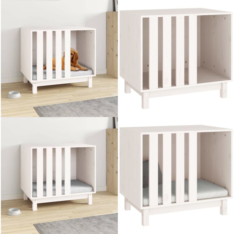 Hundehütte Weiß 70x50x62 cm Massivholz Kiefer - Hundehütte - Hundehütten - Home & Living - Weiß