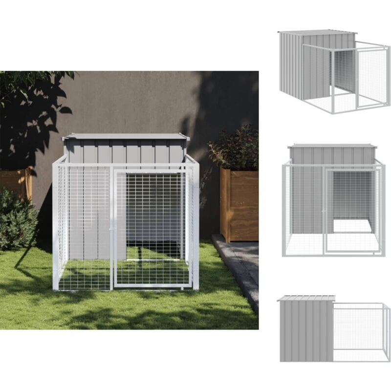 Hundehütten - Living Hundehütte mit Auslauf Hellgrau 110x201x110 cm Verzinkter Stahl - Grau