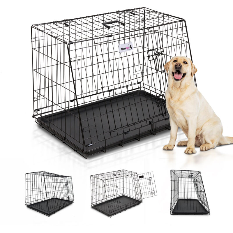 MaxxPet Hundebox 78x47x55 cm - Transportkäfig für Hund und Katze - Hundekäfig - Hundebox - 2 Öffnungen - Schwarz