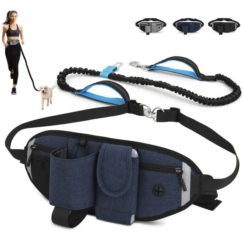 Hundeleine, freihändige Hundeleine, bis zu 110 kg Stoßdämpfung, bequem, reflektierende Nähte, ideal zum Laufen, Joggen und Spazierengehen (blau)