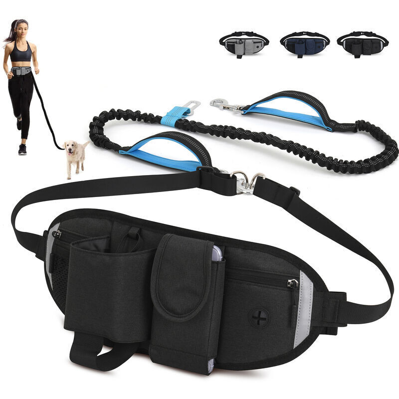 Hundeleine, freihändige Hundeleine, bis zu 110 kg Stoßdämpfung, bequem, reflektierende Nähte, ideal zum Laufen, Joggen und Spazierengehen (schwarz)