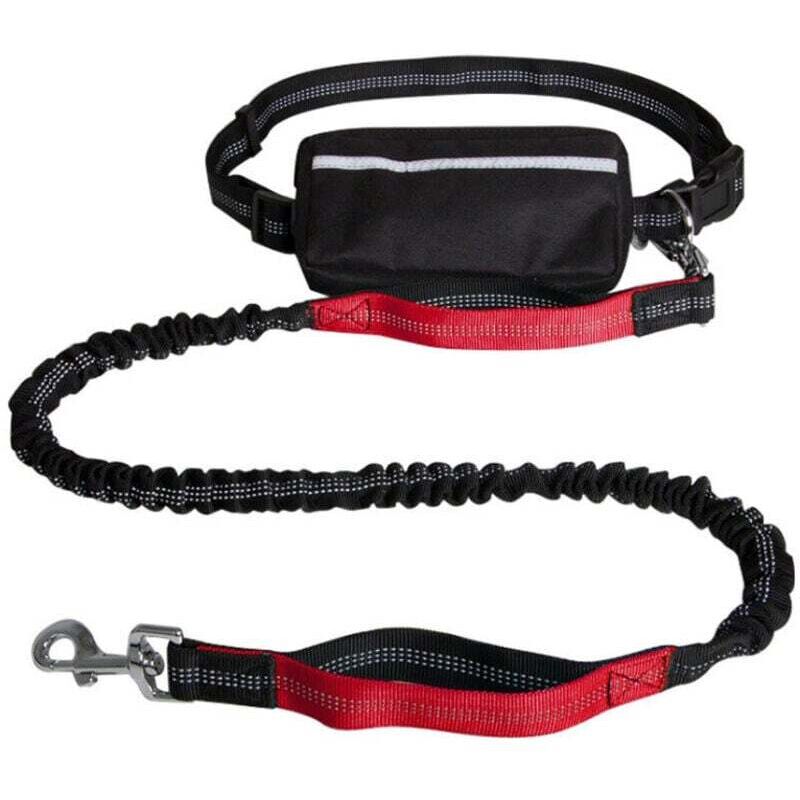 Hundeleine zum Laufen, Freihändiges Hundeleinen-Set, Hundeleine zum Laufen, Hundegürtel, Anti-Zug-Leine mit Tasche, Gürtel, Genähter Griff (Rot)