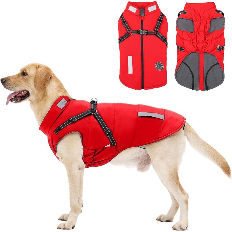 Jalleria - Hundemantel mit integriertem Geschirr, warme Hunde-Wintermäntel aus wasserdichtem Fleece, Winter-Hundejacke mit Reflektion für kleine,
