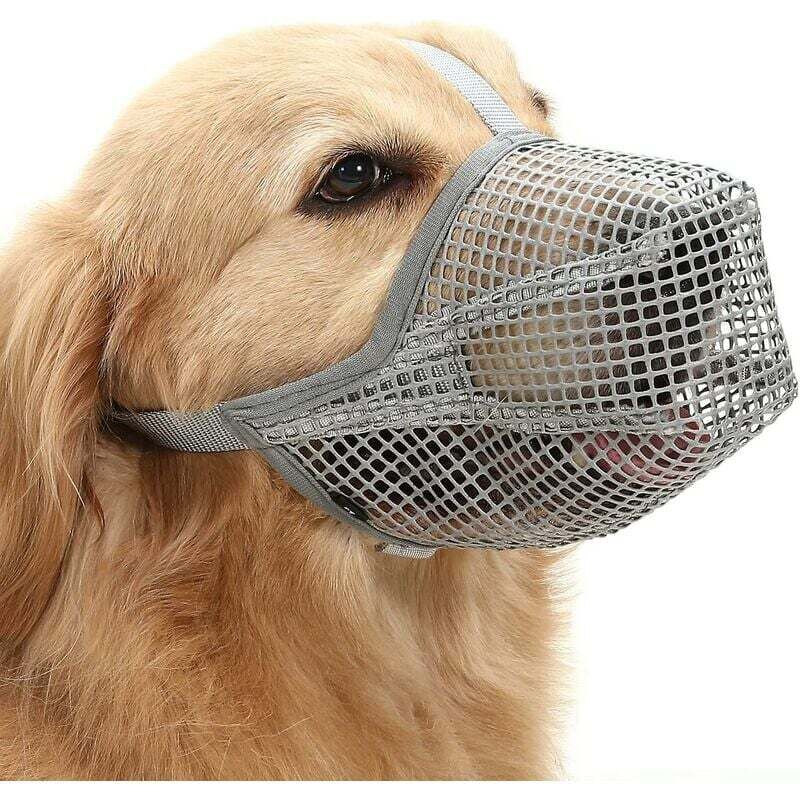 Hundemaulkorb mit verstellbaren Riemen, weich netzüberzogener Maulkorb für kleine bis mittelgroße Hunde - Grau L