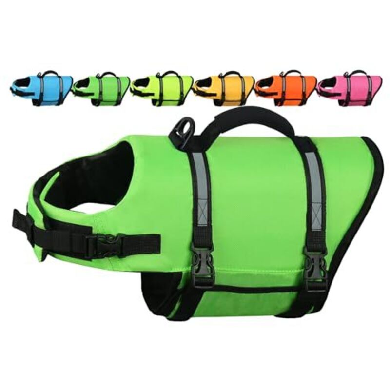 Hundeschwimmweste, Schwimmweste Hund für Bootfahren, Auftrieb & Schwimmhilfe, Rettungsweste, L, Hellgrün