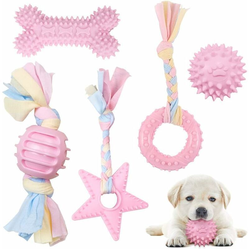 Hundespielzeug mit Seil und Ball, 5-teiliges Kauspielzeug-Set, unzerstörbares Hundespielzeug für Welpen/kleine/mittelgroße Hunde, vorteilhaft für die