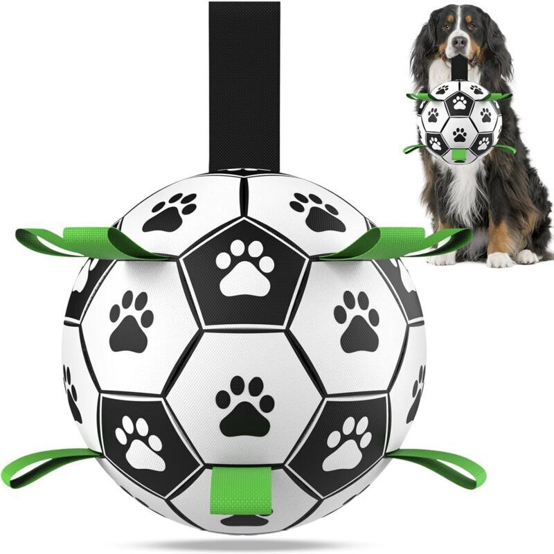Hundespielzeug, Fußball mit Riemen, interaktives Hundespielzeug für Tauziehen, langlebiger Hundeball für mittelgroße Hunde (7,5 Zoll)