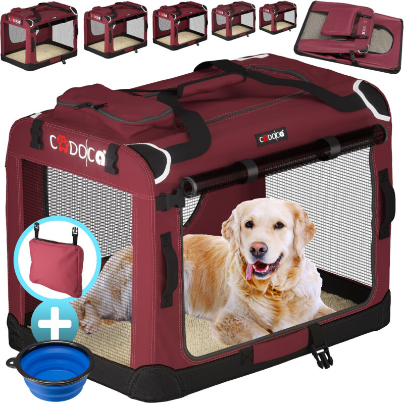 Hundetransportbox faltbar Katzentransportbox Transportbox Autobox Hundebox Box versch. Größen Farbwahl xxl - Dunkelrot - Cadoca