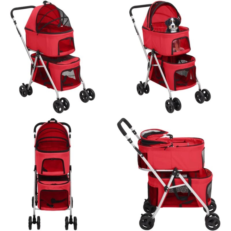 Hundewagen für 2 Hunde Faltbar Rot 83x48x97 cm Oxford-Gewebe - Hundewagen, Hundebuggy, Haustierwagen, Haustierbuggy, Hunde Wagen, Hunde