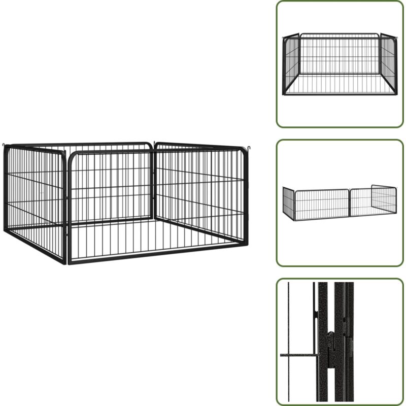 Vidaxl - 4-tlg. Hundelaufstall Schwarz 100x50cm Stahl Pulverbeschichtung - Hundezaun - Hundeauslauf - Hundegarten - Welpenauslauf - Hundezwinger