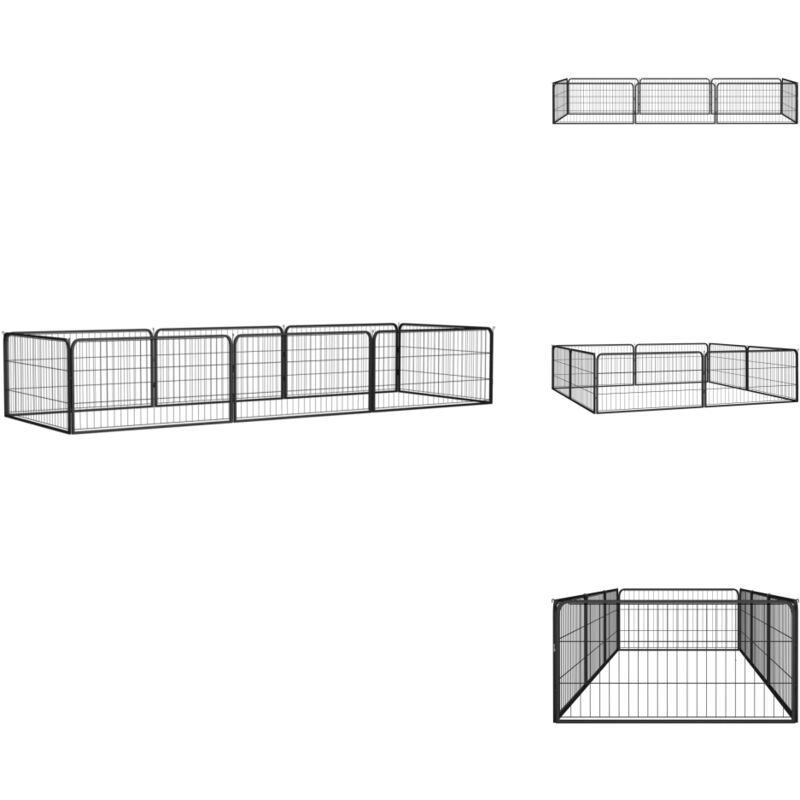 8-tlg. Hundelaufstall Schwarz 100x50 cm Stahl Pulverbeschichtet - Hundezaun - Hundeauslauf - Hundegarten - Welpenauslauf - Hundezwinger