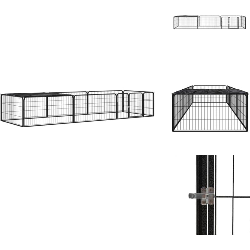 8-tlg. Hundelaufstall Schwarz 100x50 cm Stahl Pulverbeschichtet - Hundehütte - Hundegarten - Welpenauslauf - Hundezwinger - Gartenhaus Für Tiere