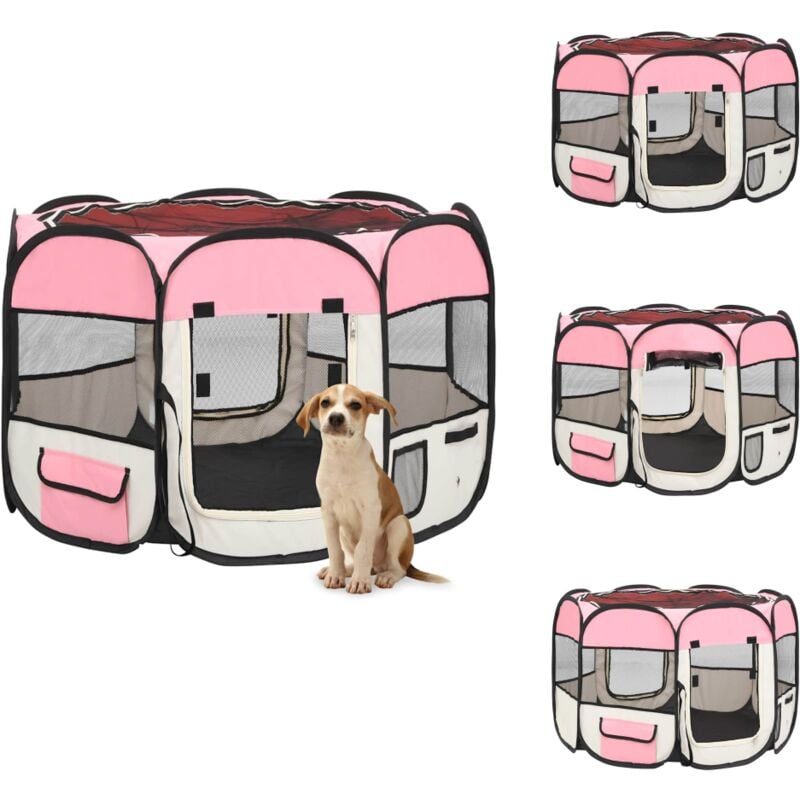 Vidaxl - Faltbarer Welpenlaufstall mit Tragetasche Rosa 90x90x58 cm - Hundezwinger - Welpenauslauf - Faltbarer Zwinger - Transportbox Für Hunde
